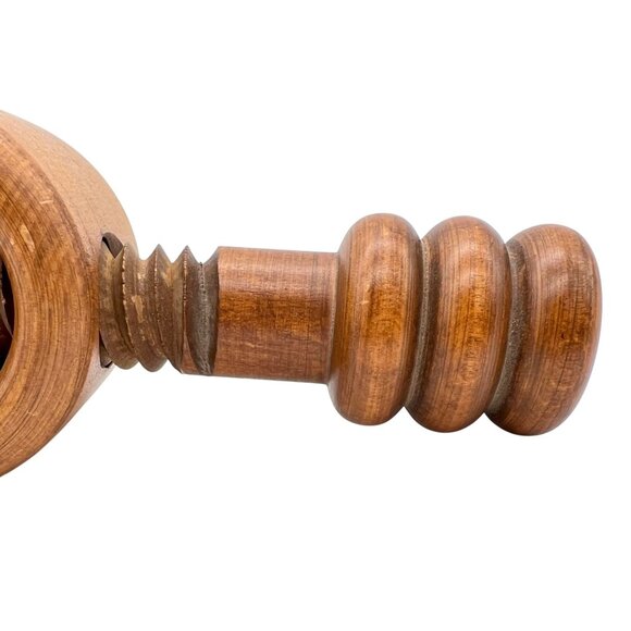 Vintage Hand-Turned Wooden Nutcracker Carved Screw Design Primitive Folk Art - Picture 3 of 9